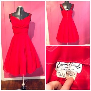 Vintage Emma Domb Red Chiffon Party Dress